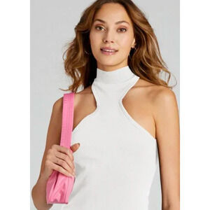 525 America Racerfront Knit Sleeveless Mock Neck Bleach White S XS NWT